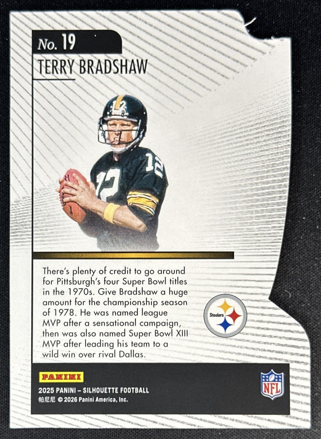 Terry Bradshaw 2025 Panini Silhouette Hand Crafted MVP Steelers