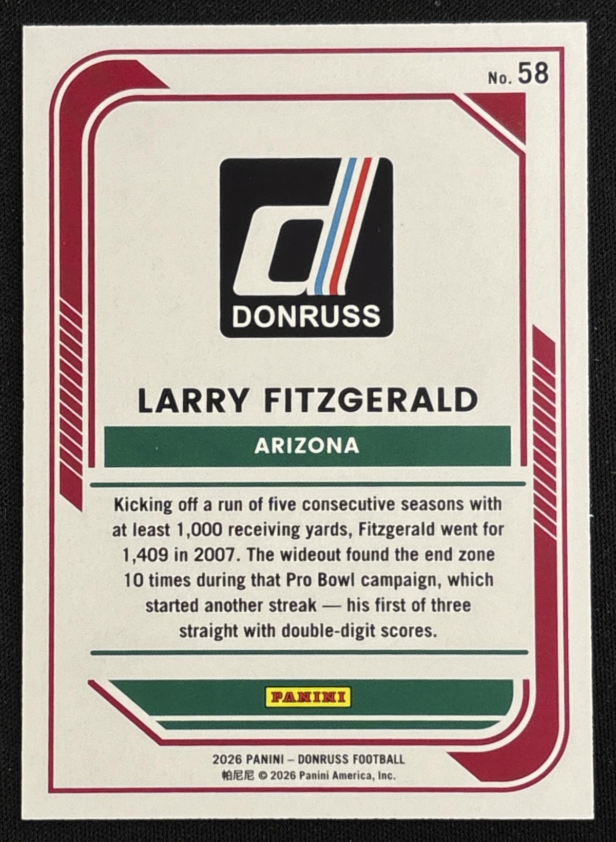 Larry Fitzgerald 2026 Panini Donruss Cosmic /65 Cardinals back