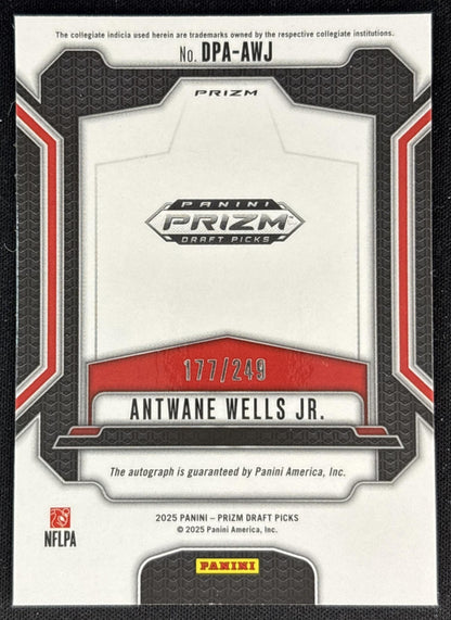 Antwane Wells Jr. 2025 Panini Prizm Draft Picks Auto Blue /249 Rebels Back