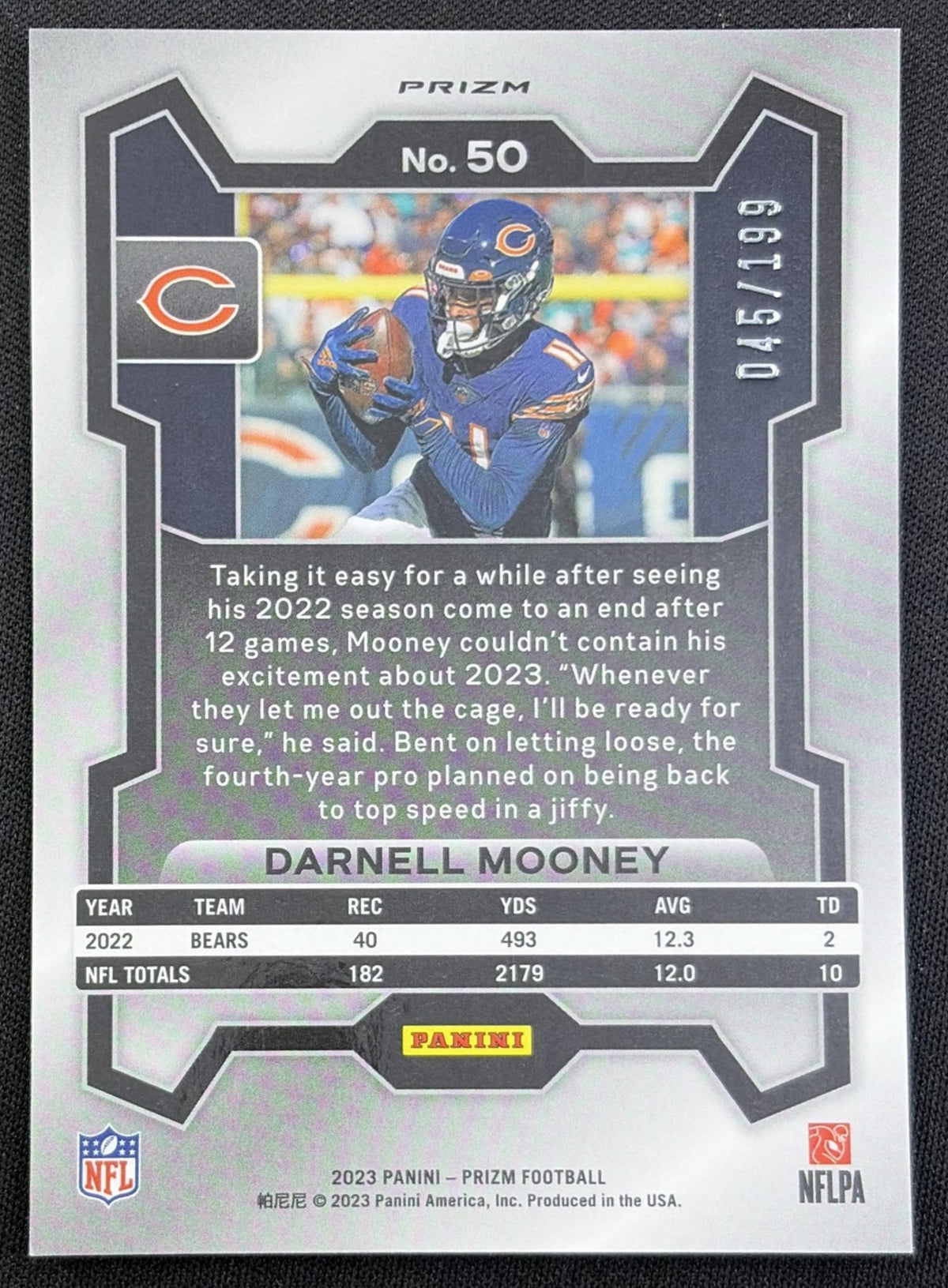 Darnell Mooney 2023 Panini Prizm Blue Wave /199 Bears