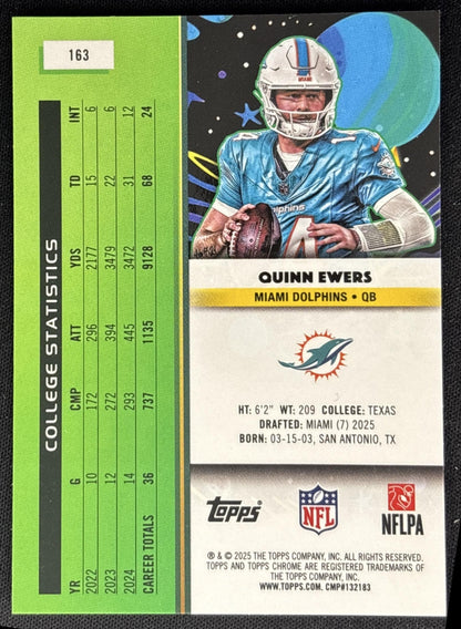 Quinn Ewers 2025 Topps Cosmic Chrome Aqua Equinox Refractor /199 Dolphins