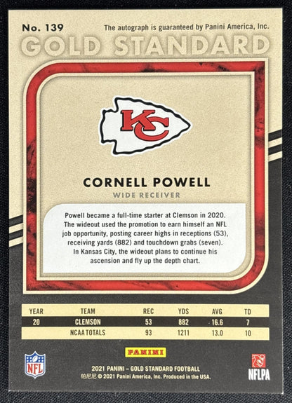 Cornell Powell 2021 Panini Gold Standard Rookies Auto /199 Chiefs