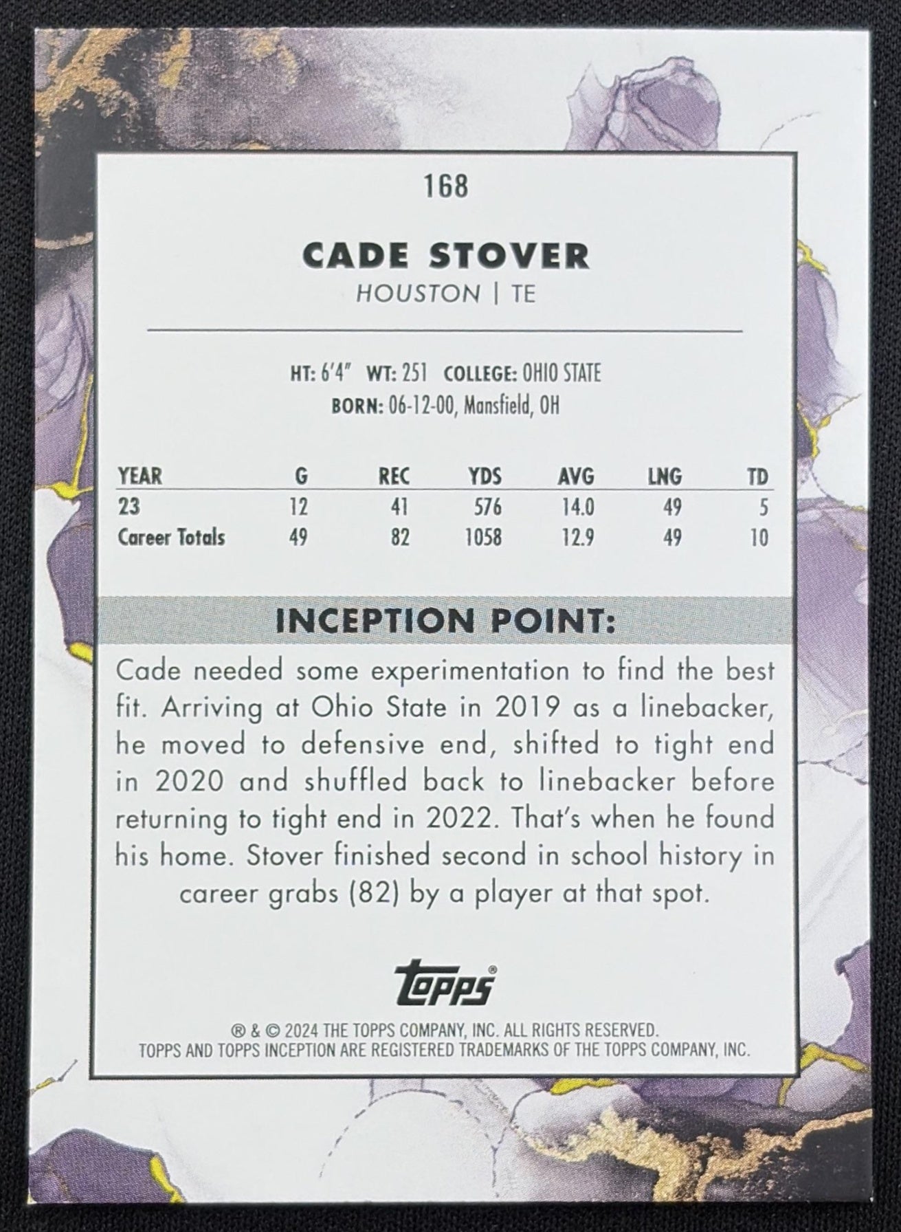 Cade Stover 2024 Topps Inception Magenta /99 Texans