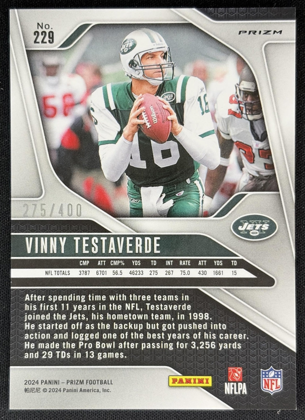 Vinny Testaverde 2024 Panini Prizm Pandora /400 Jets back