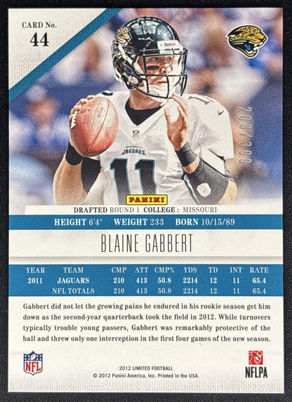 Blaine Gabbert 2012 Panini Limited /399 Jaguars back