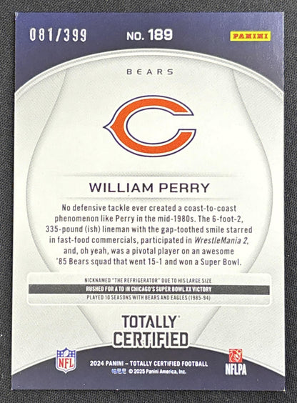 William Perry 2024 Panini Totally Certified Legends Mirror Neon Orange /399 Bears
