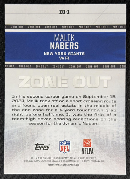 Malik Nabers 2025 Topps Signature Class Zone Out Giants Back