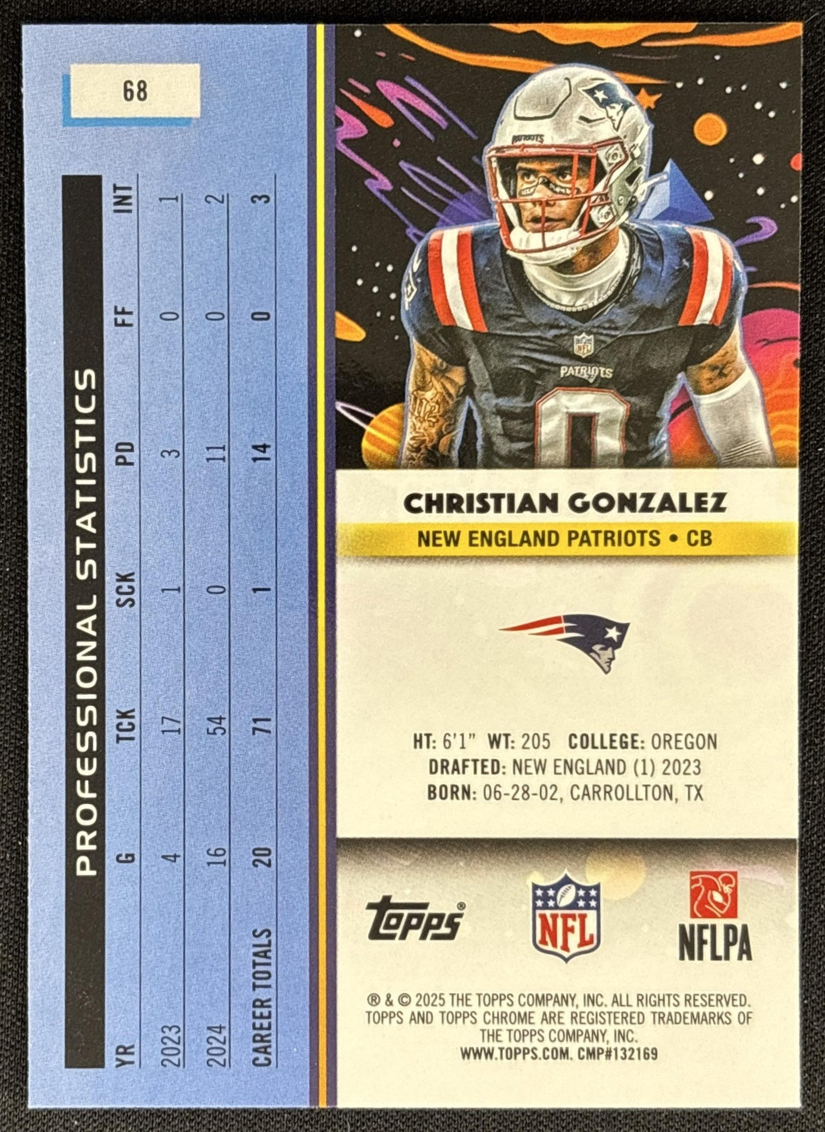Christian Gonzalez 2025 Topps Cosmic Chrome Patriots