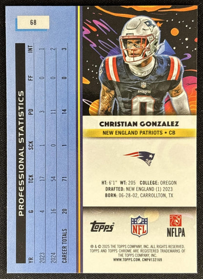 Christian Gonzalez 2025 Topps Cosmic Chrome Patriots