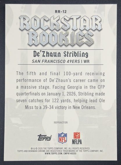 De'Zhaun Stribling 2026 Bowman Rockstar Rookies Chrome Refractor 49ers