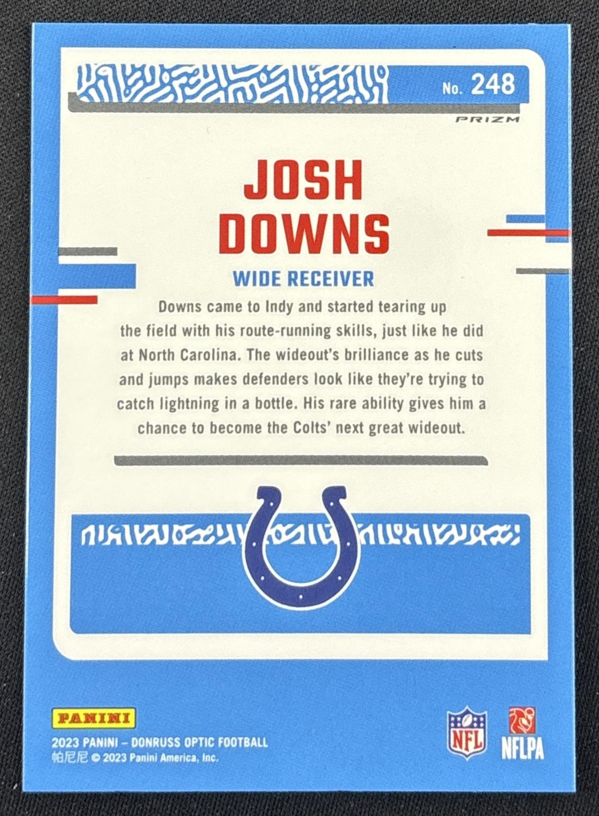 Josh Downs 2023 Panini Donruss Optic Green Hyper Prizm Colts