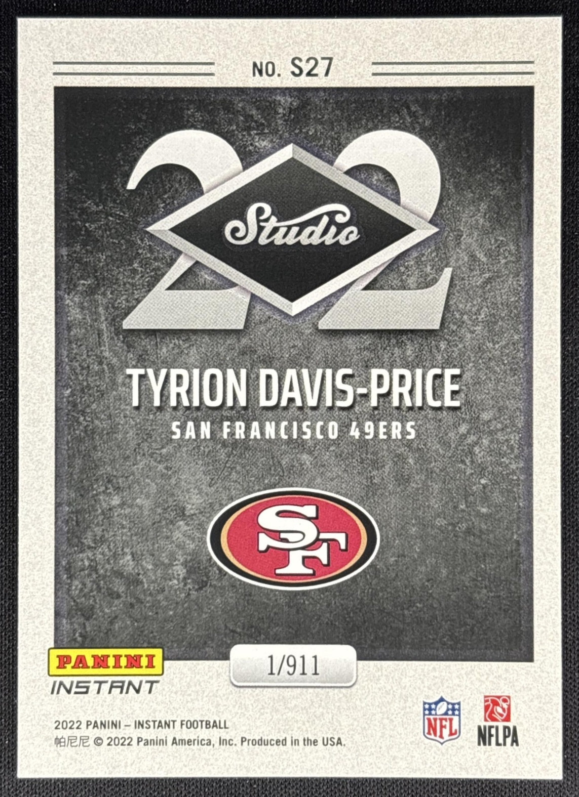 Tyrion Davis-Price 2022 Panini Instant Studio Rookies 49ers Sports Trading Cards