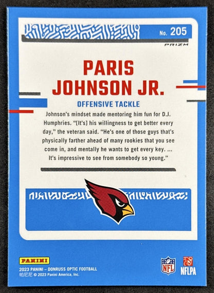 Paris Johnson Jr. 2023 Panini Donruss Optic Blue Scope Prizm Cardinals Back