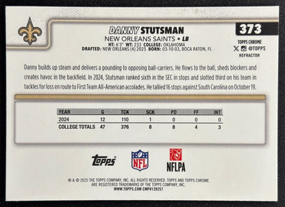 Danny Stutsman 2025 Topps Chrome Rookie Refractor Saints Football