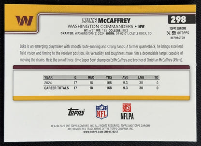 Luke McCaffrey 2025 Topps Chrome Refractor Commanders