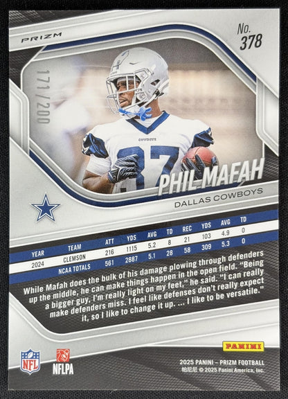 Phil Mafah 2025 Panini Prizm Hyper /200 Cowboys back