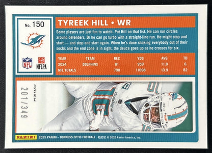 Tyreek Hill 2025 Panini Donruss Optic Aqua Prizm /349 Dolphins back