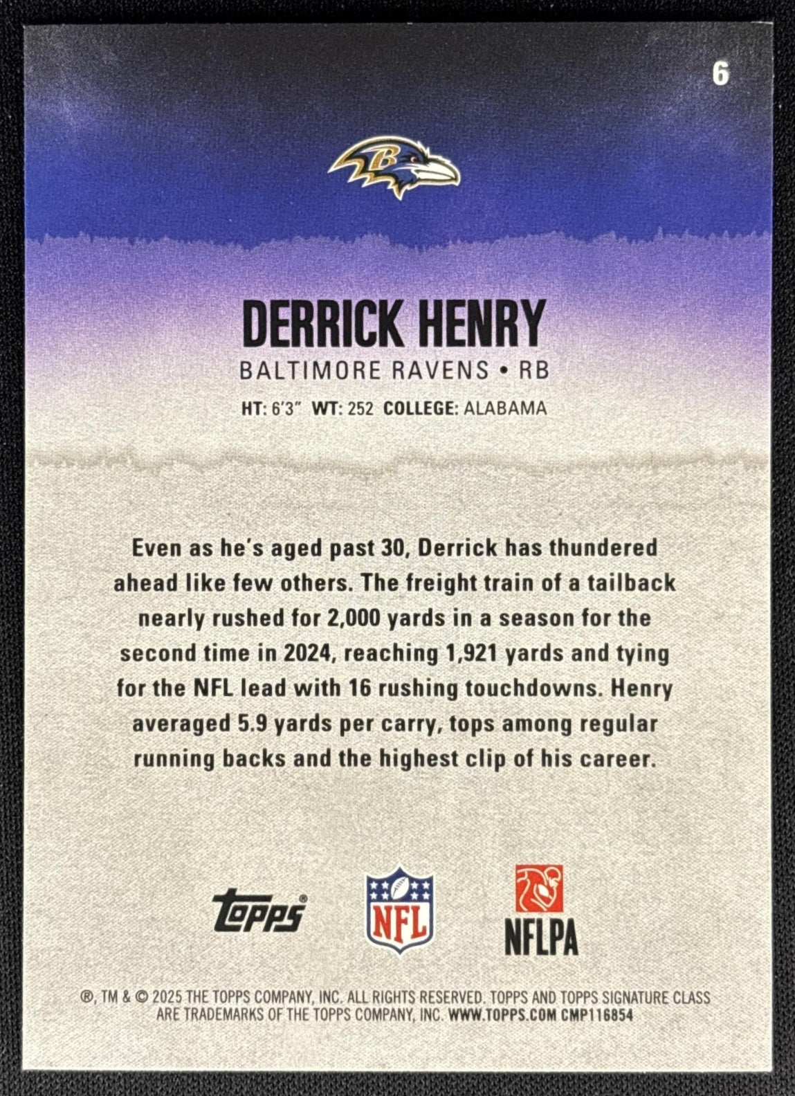 Derrick Henry 2025 Topps Signature Class Veteran Blue & Yellow Foil Ravens back