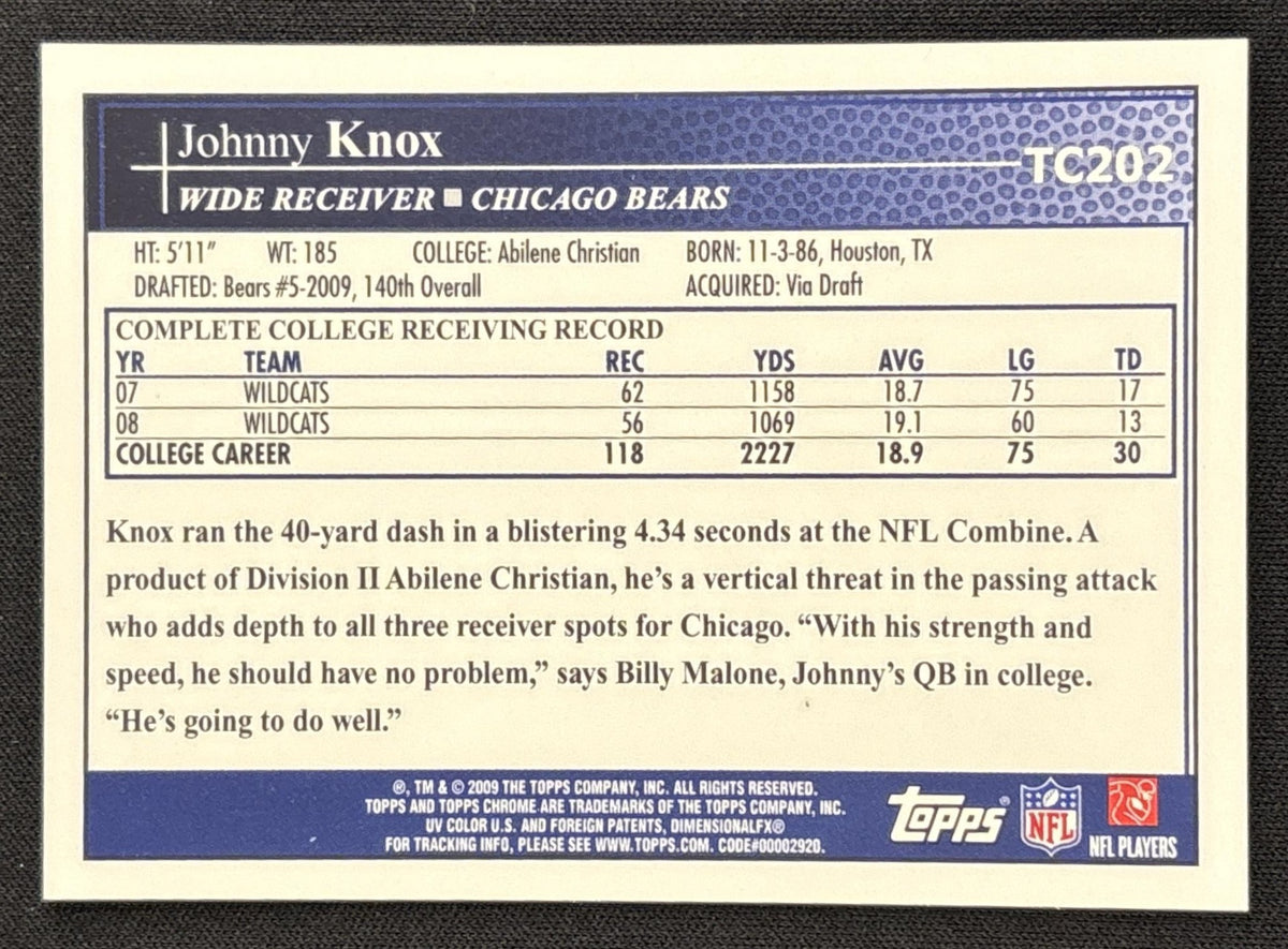 Johnny Knox 2009 Topps Chrome Rookie Auto Bears