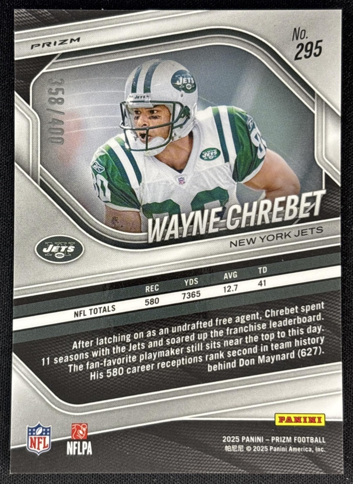 Wayne Chrebet 2025 Panini Prizm Pandora /400 Jets back