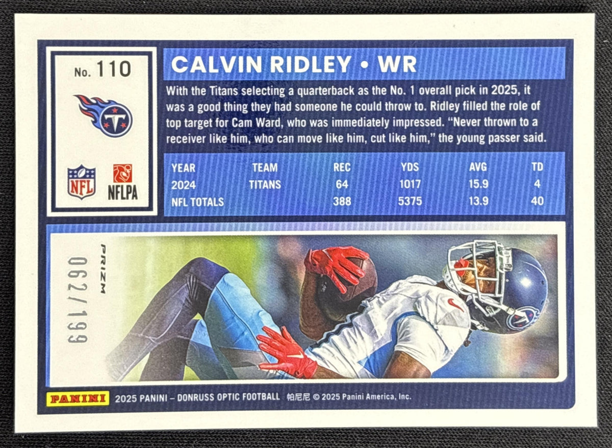 Calvin Ridley 2025 Panini Donruss Optic Neon Green Prizm /199 Titans