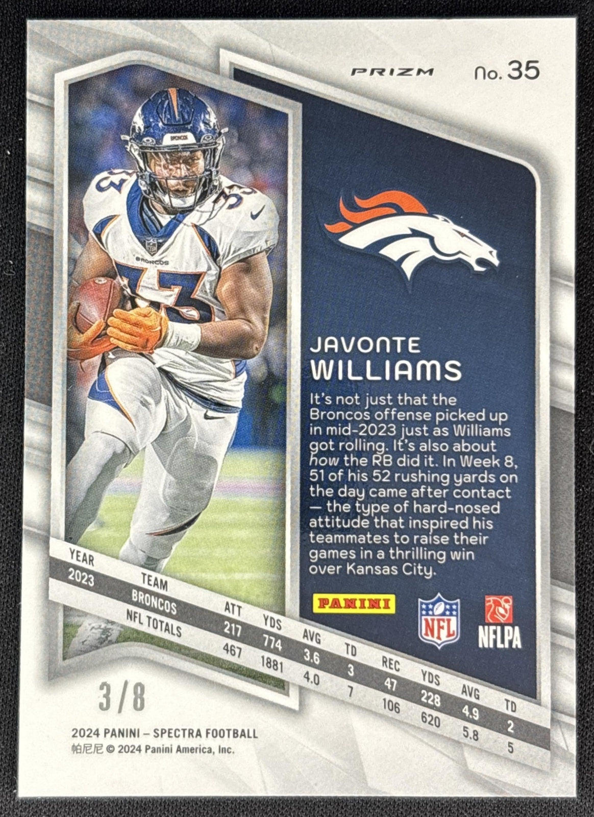 Javonte Williams 2022 Panini Spectra Neon Splatter /8 Broncos Sports Trading Cards