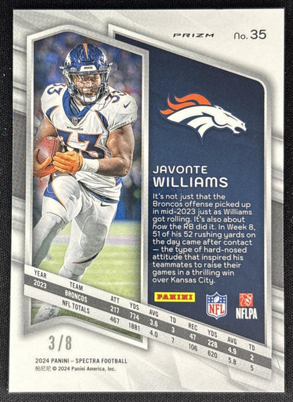 Javonte Williams 2022 Panini Spectra Neon Splatter /8 Broncos Sports Trading Cards