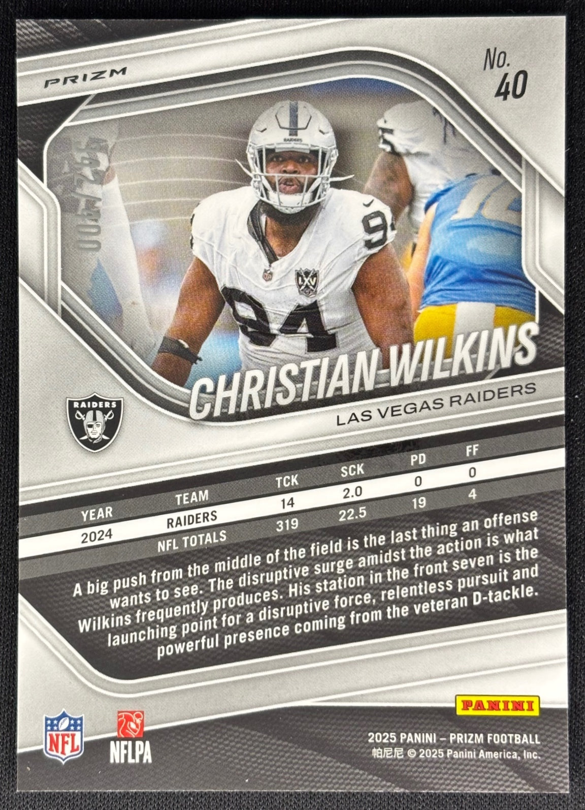 Christian Wilkins 2025 Prizm Pandora /400 Raiders Sports Trading Cards