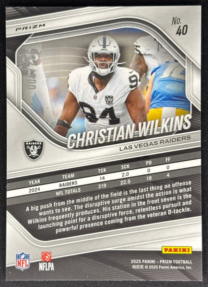 Christian Wilkins 2025 Prizm Pandora /400 Raiders Sports Trading Cards