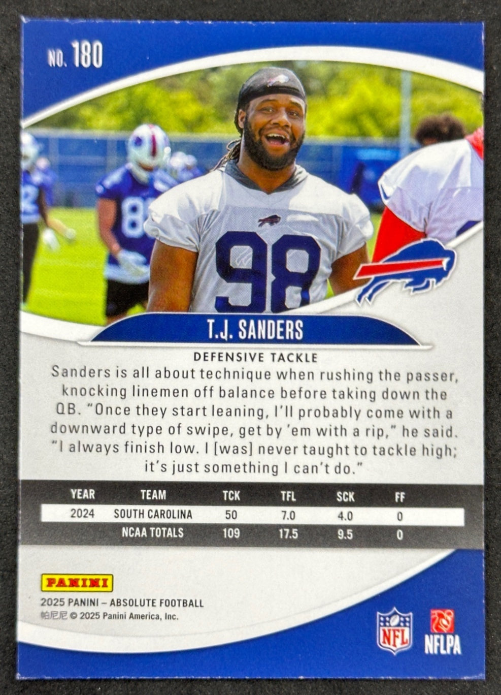 TJ T.J. Sanders Absolute Holiday Buffalo Bills Sports Trading Cards