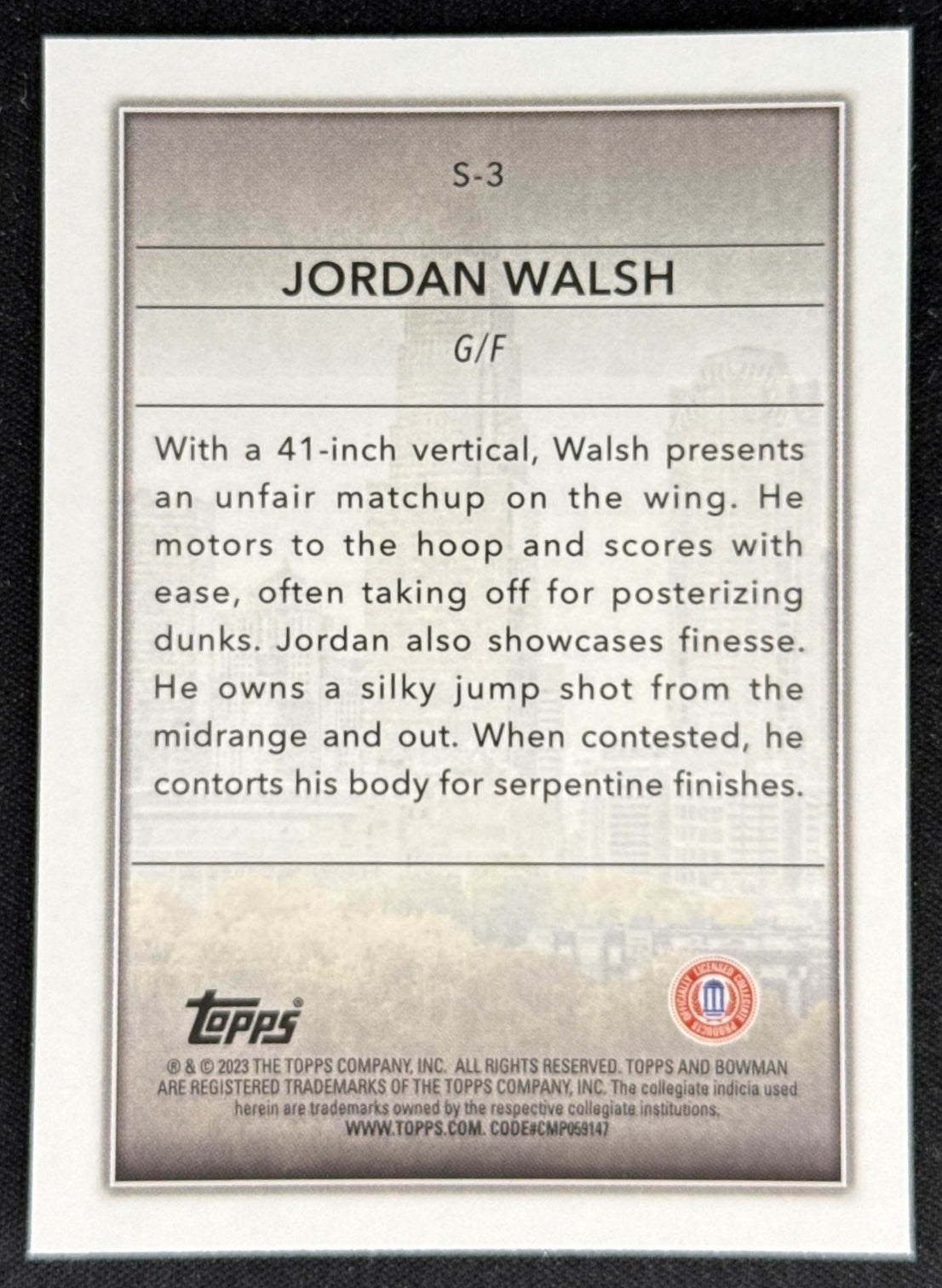 Jordan Walsh 2022 Bowman Chrome University Skyscraping Razorbacks Sports Trading Card