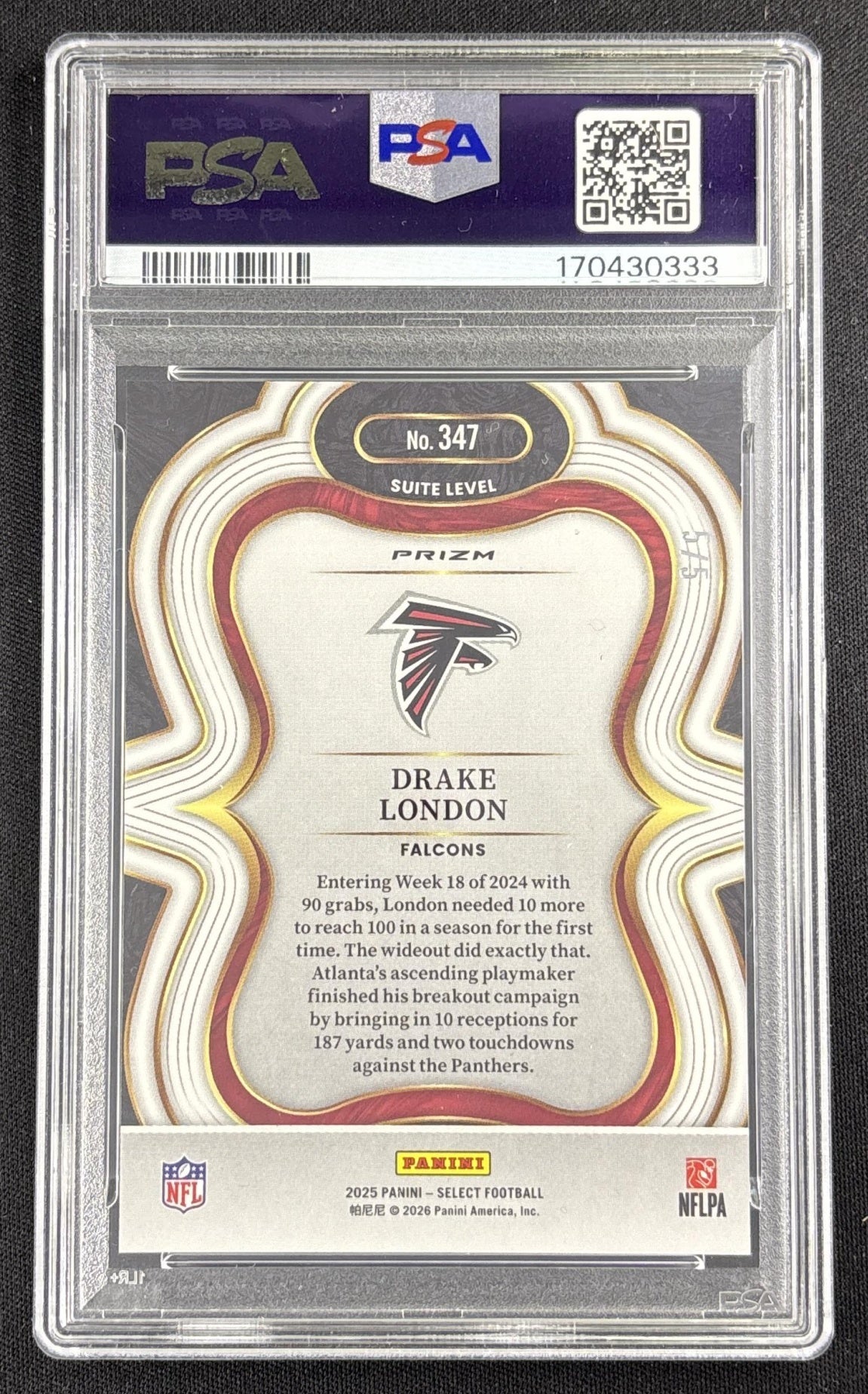 Drake London 2025 Panini Select Suite Level Green Prizm /5 PSA 10 Falcons Sports Trading Card