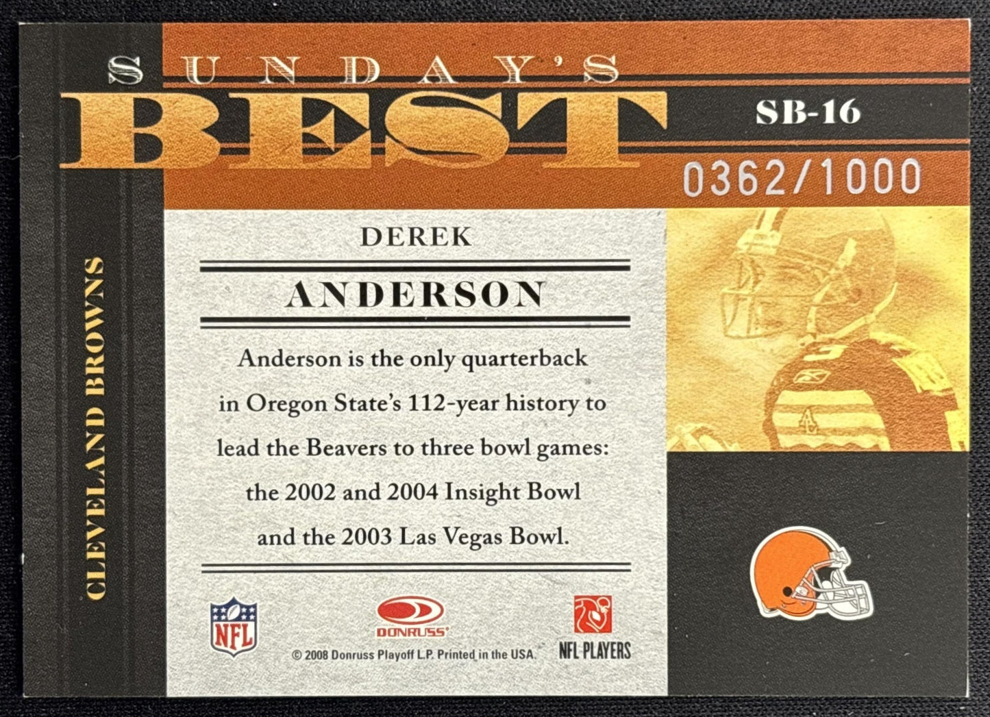 Derek Anderson 2008 Donruss Classics Sunday's Best /1000 Browns back