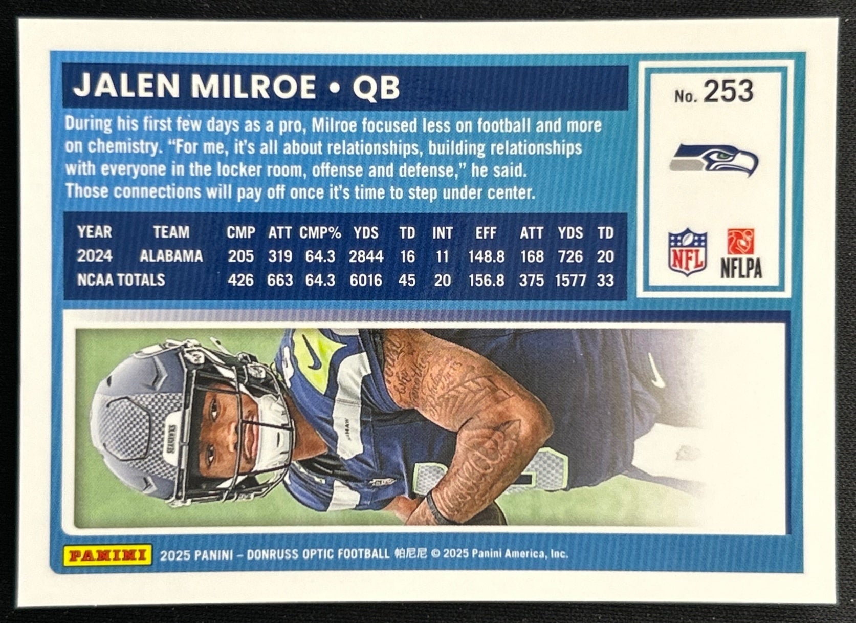 Jalen Milroe 2025 Donruss Optic Rated Rookie Seahawks Sports Trading Cards