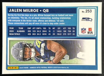 Jalen Milroe 2025 Donruss Optic Rated Rookie Seahawks Sports Trading Cards