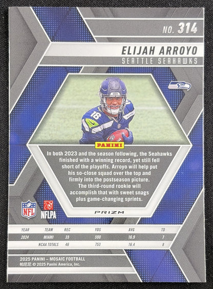 Elijah Arroyo 2025 Panini Mosaic Rookies Camo Pink Prizm Seahawks Sports Trading Card