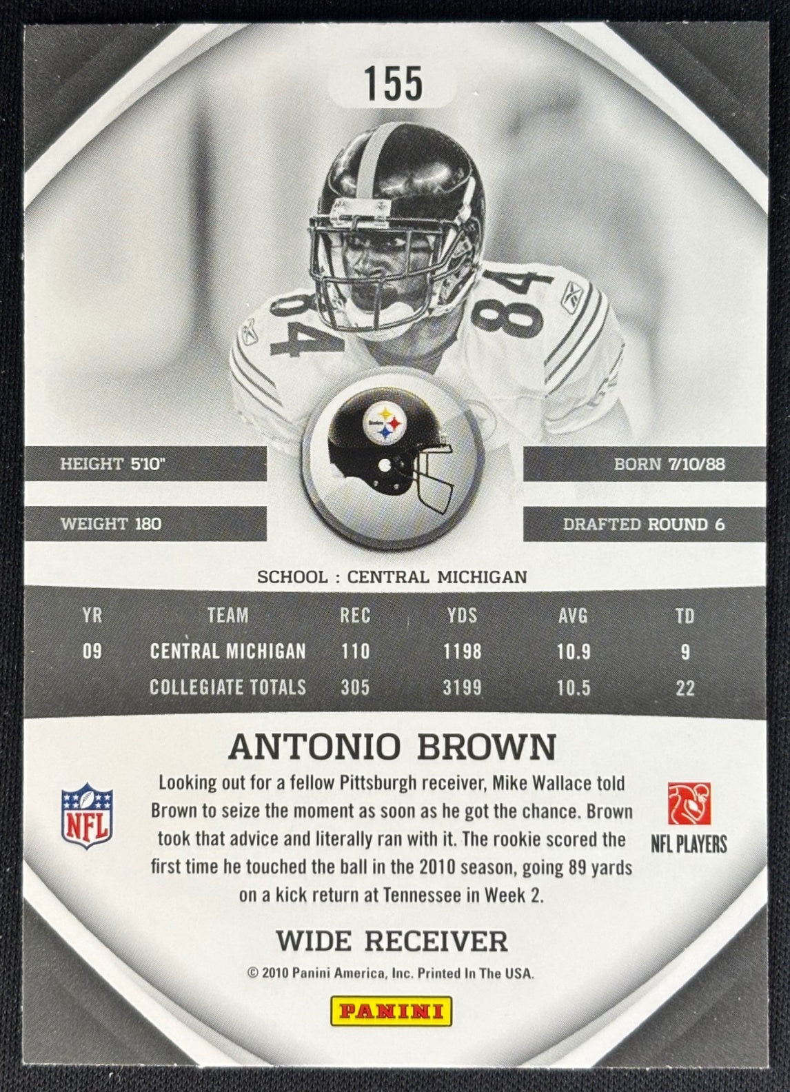 Antonio Brown 2010 Gridiron Gear Steelers Sports Trading Cards