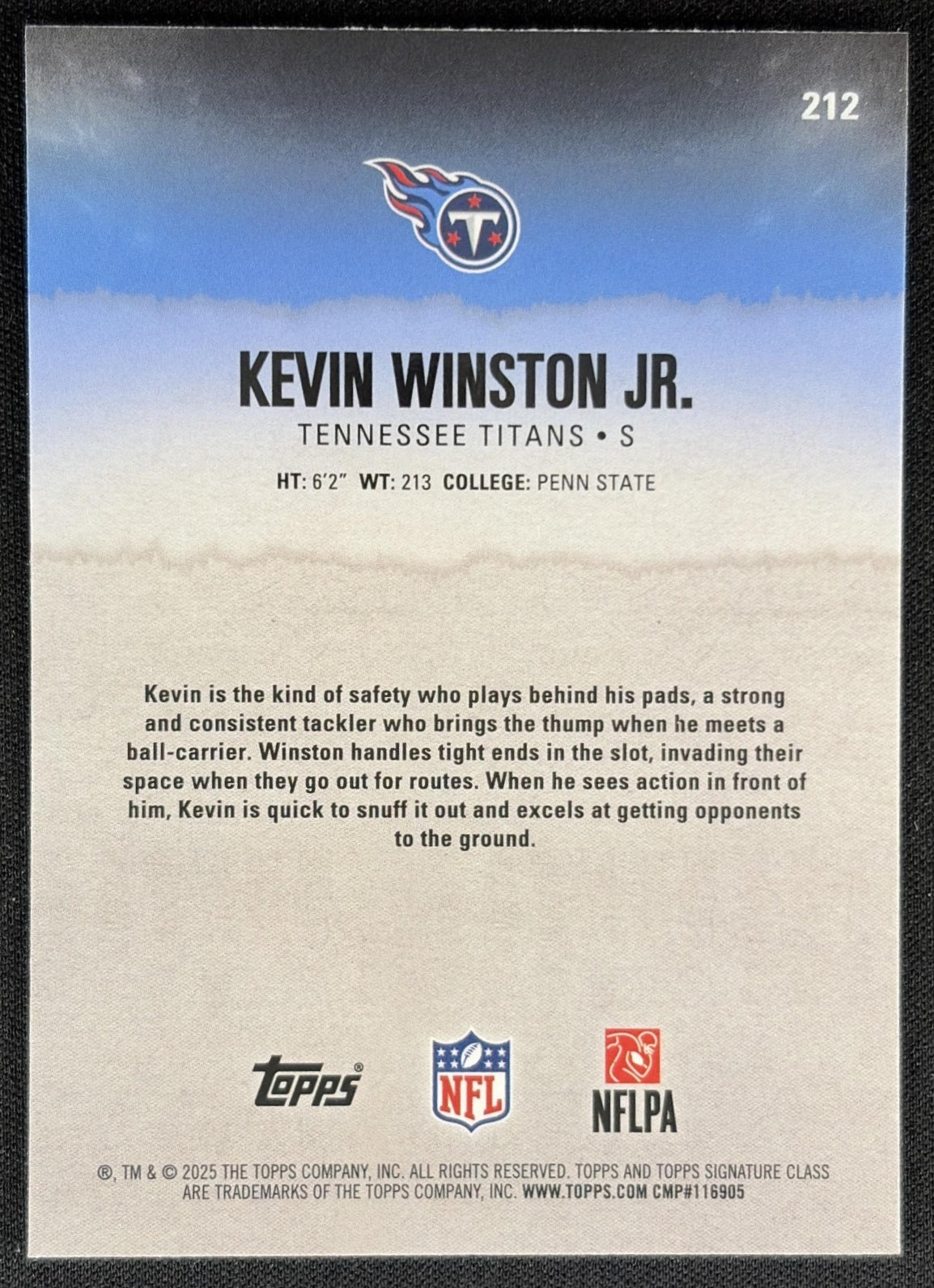 Kevin Winston Jr. 2025 Signature Class Chrome Rookie White Refractor Titans