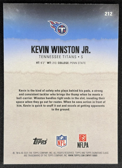 Kevin Winston Jr. 2025 Signature Class Chrome Rookie White Refractor Titans