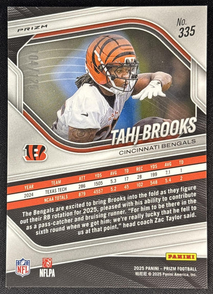Tahj Brooks 2025 Panini Prizm Purple /125 Bengals Sports Trading Cards