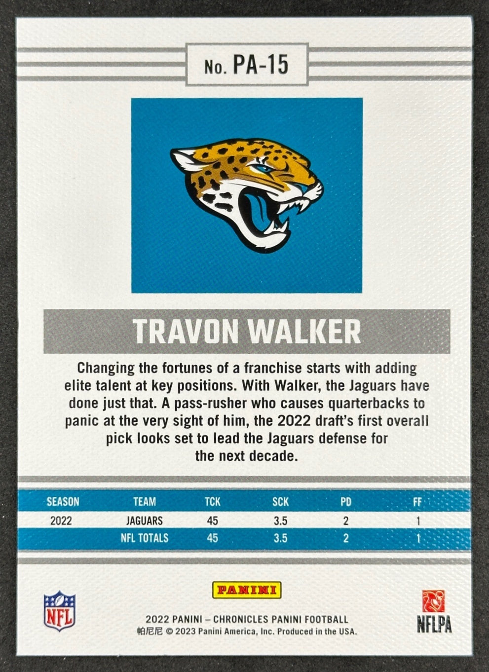 Travon Walker 2022 Chronicles Panini Jaguars Sports Trading Card