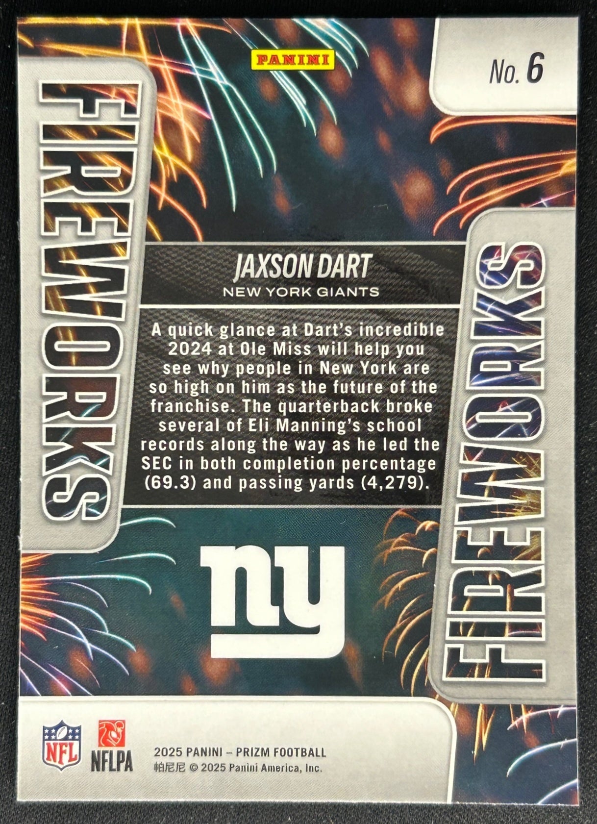 Jaxson Dart 2025 Panini Prizm Fireworks Giants Sports Trading Cards