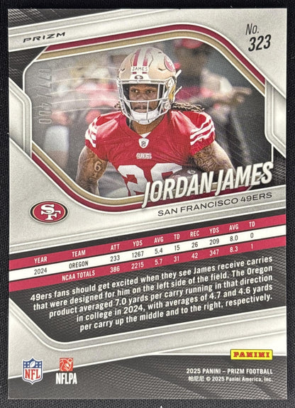 Jordan James 2025 Panini Prizm Pandora /400 49ers back