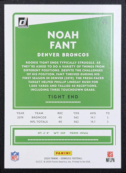 Noah Fant 2020 Panini Donruss Press Proof Silver /100 Broncos