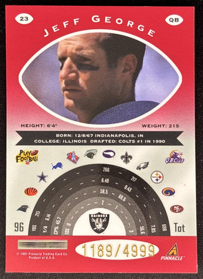 Jeff George 1997 Pinnacle Totally Certified Platinum Red /4999 Raiders back