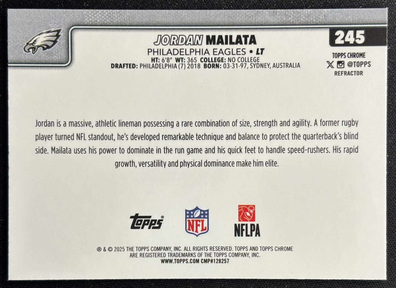 Jordan Mailata 2025 Topps Chrome Refractor Eagles Football