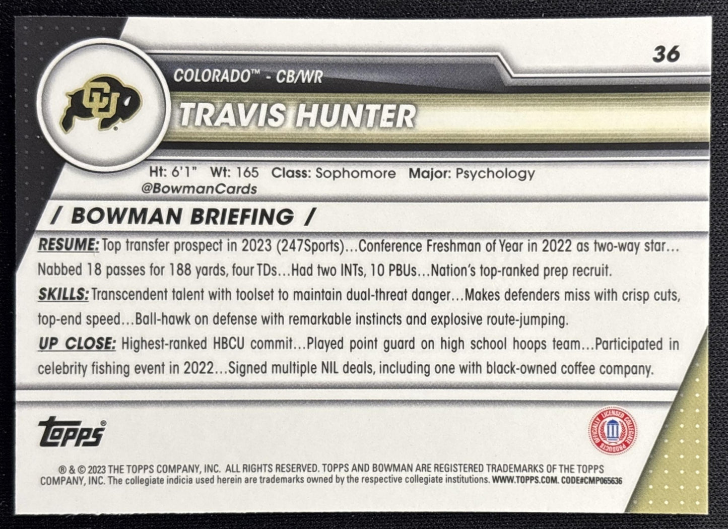 Travis Hunter 2023 Bowman University Chrome Purple Shimmer Refractor Buffaloes Sports Trading Cards