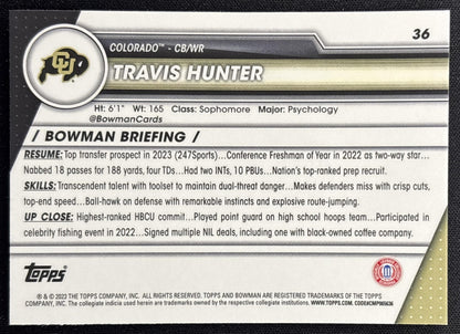 Travis Hunter 2023 Bowman University Chrome Purple Shimmer Refractor Buffaloes Sports Trading Cards