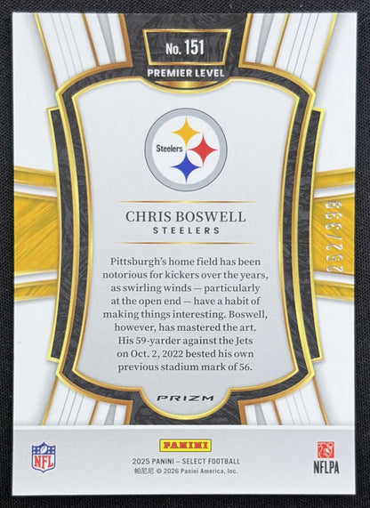 Chris Boswell 2025 Panini Select Premier Level Orange Prizm Shock /399 Steelers