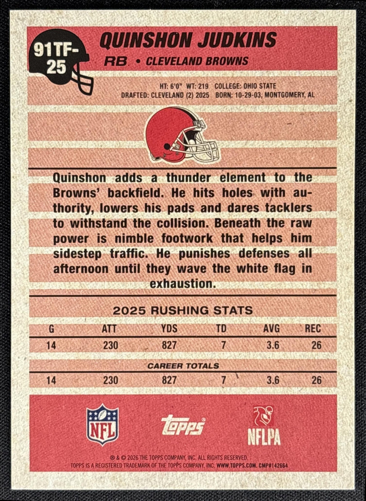 Quinshon Judkins 2026 Topps 1991 Crackle Foil Browns